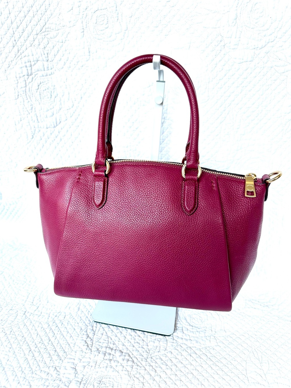 Coach Pebbled Leather Satchel in Raspberry Pink with Gold Hardware - Picture 4 of 9